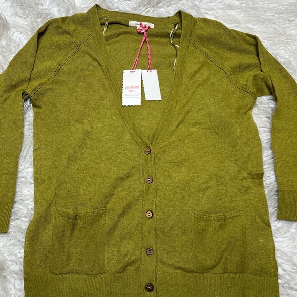 WHITE STUFF ANCHOR MARL WOMENS CARDIGAN OLIVE GREEN SWEATER LINEN - Picture 2 of 4